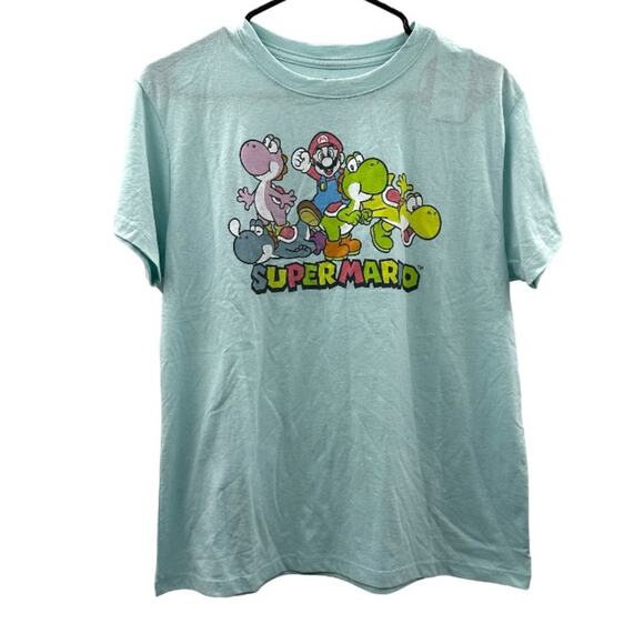 Nintendo Super Mario Yoshi's World Light Blue Short Sleeve Tee Shirt Size M - Picture 1 of 7